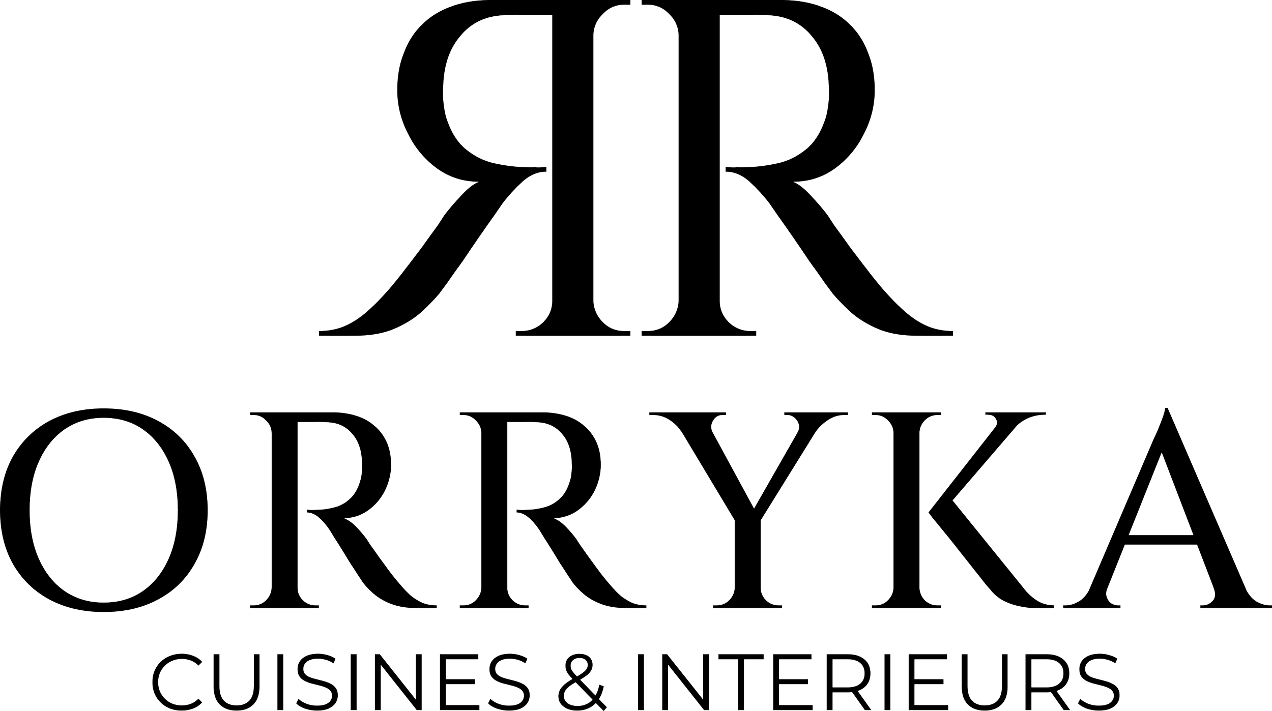 Logo de la marque ORRYKA CUISINES & INTERIEURS avec un grand R stylisé au centre, le nom ORRYKA en majuscules, et la mention CUISINES & INTERIEURS en dessous.