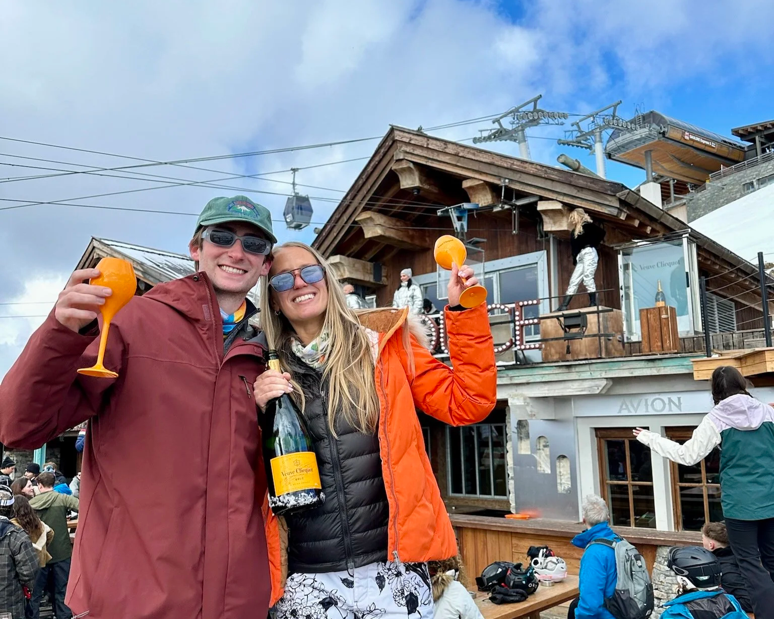 Having fun at "apres ski" with my cousin.