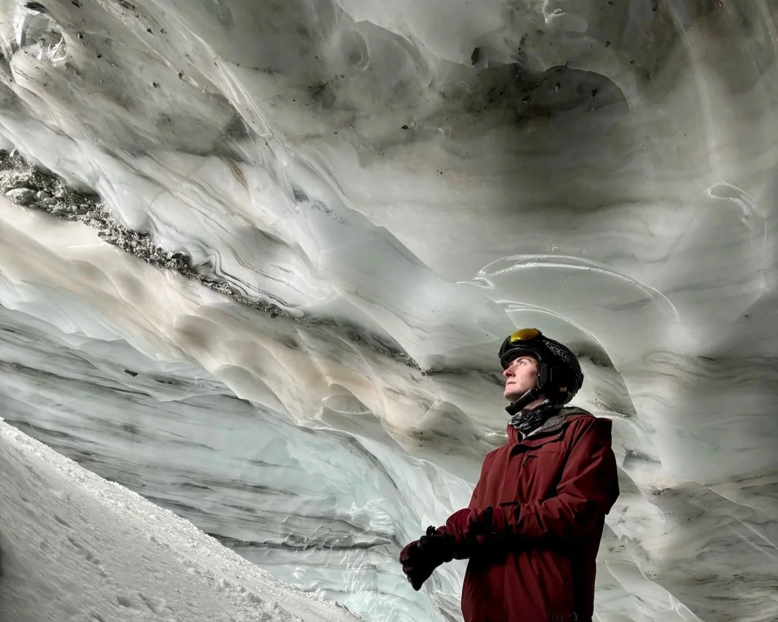 Admiring a glacier from the inside.