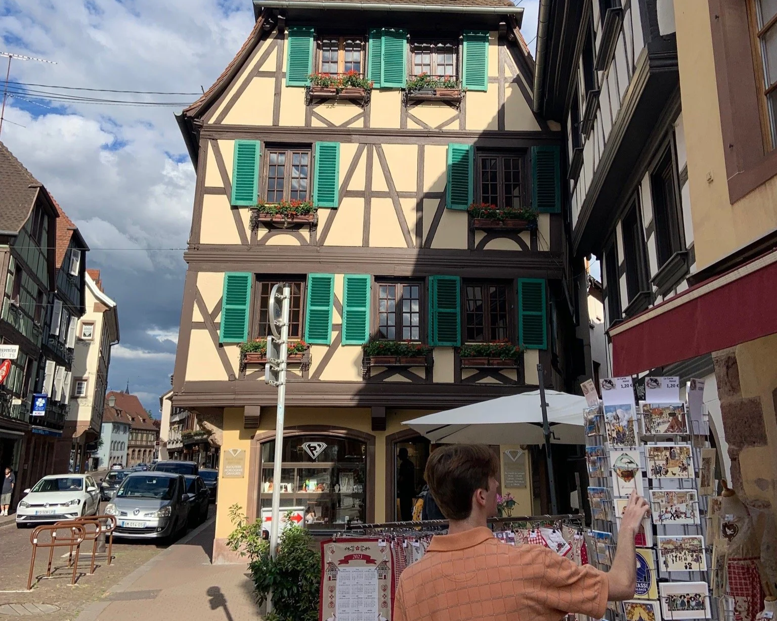 Joseph shopping on the streets of Obernai