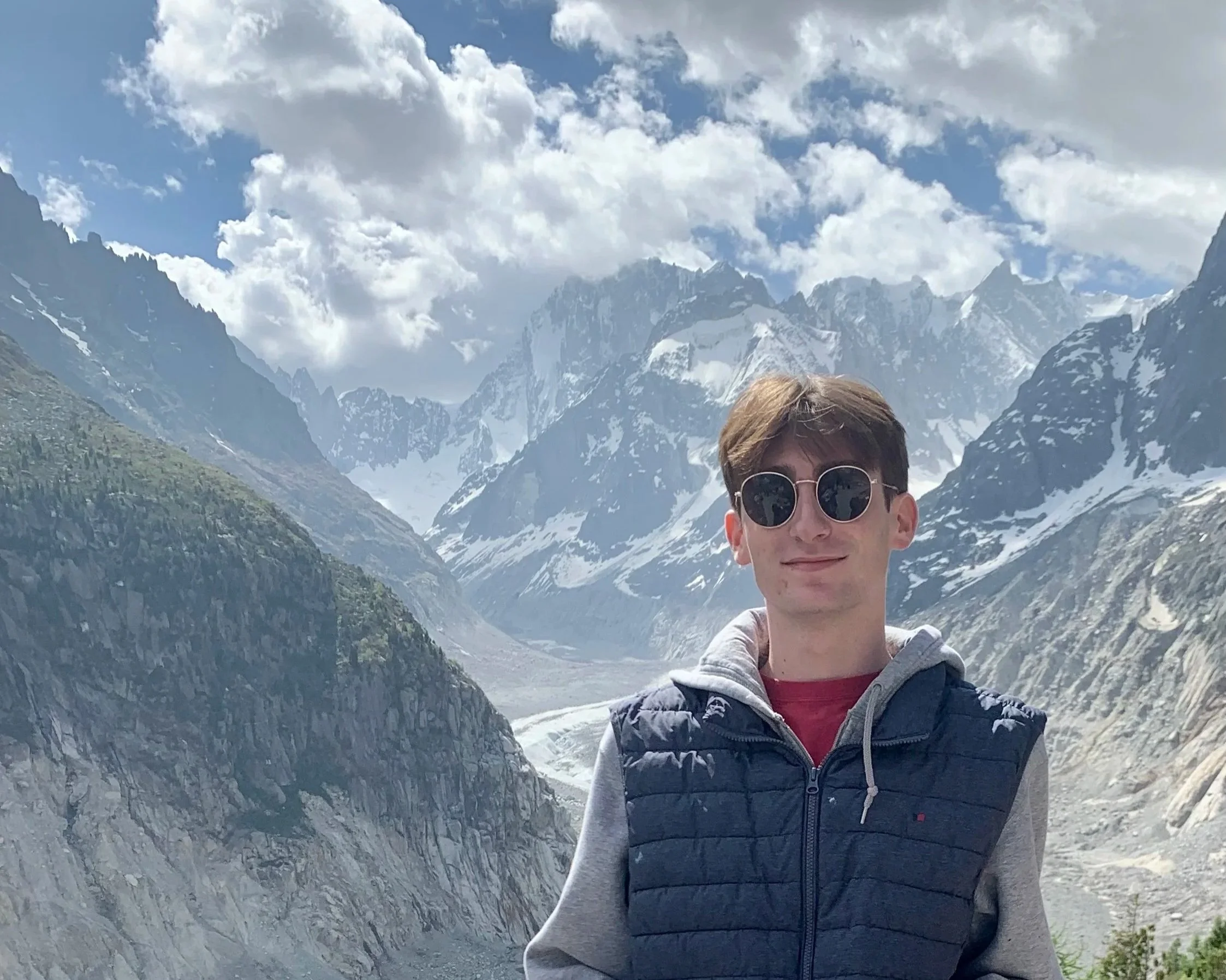 Joseph posing in front of the Mont Blanc Glacier