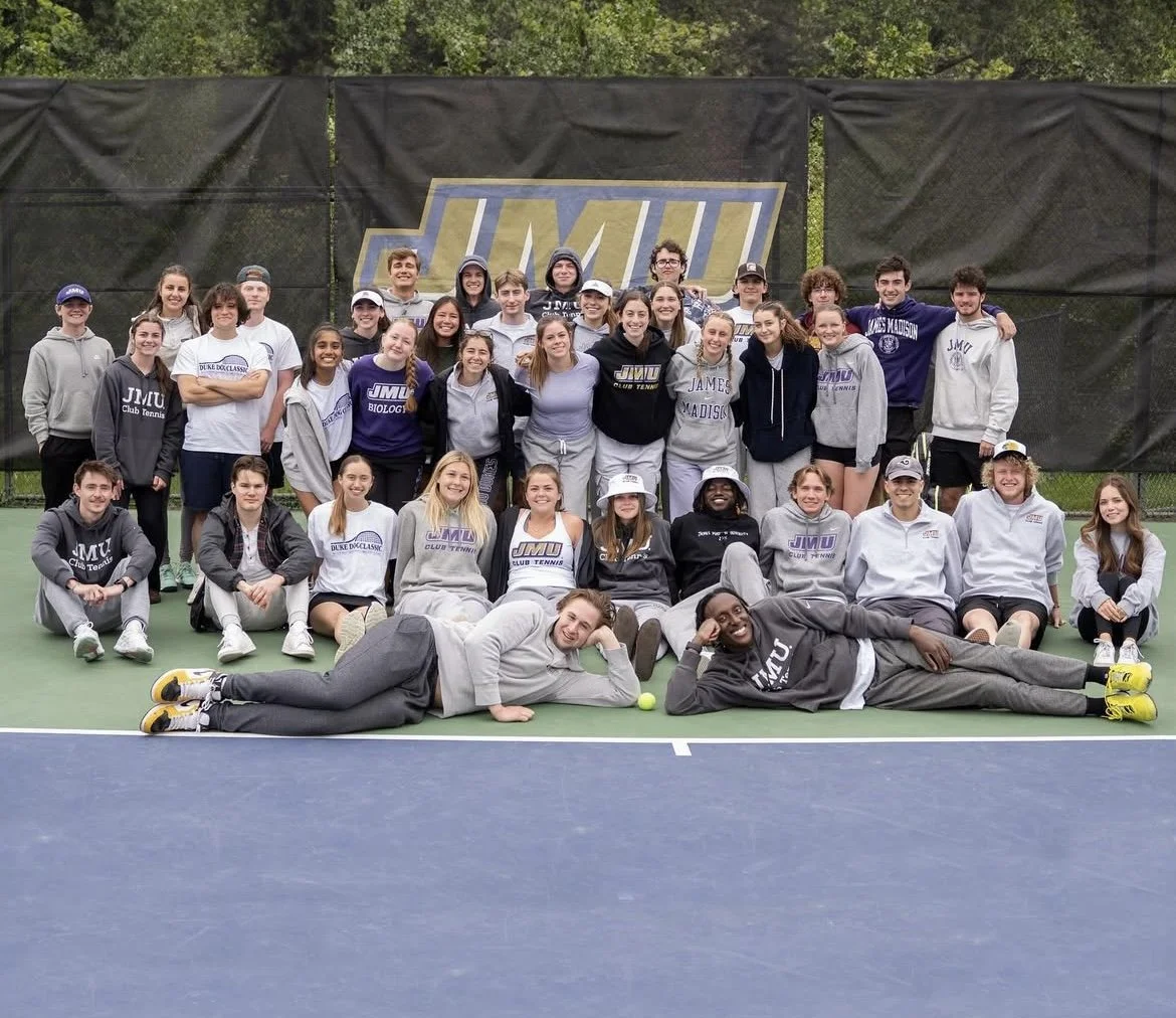 Joseph and JMU Club Tennis members after a tournament in April 2024
