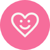 Pink background with a white outline of a smiling heart.