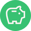 Green circular icon with a white piggy bank symbol.