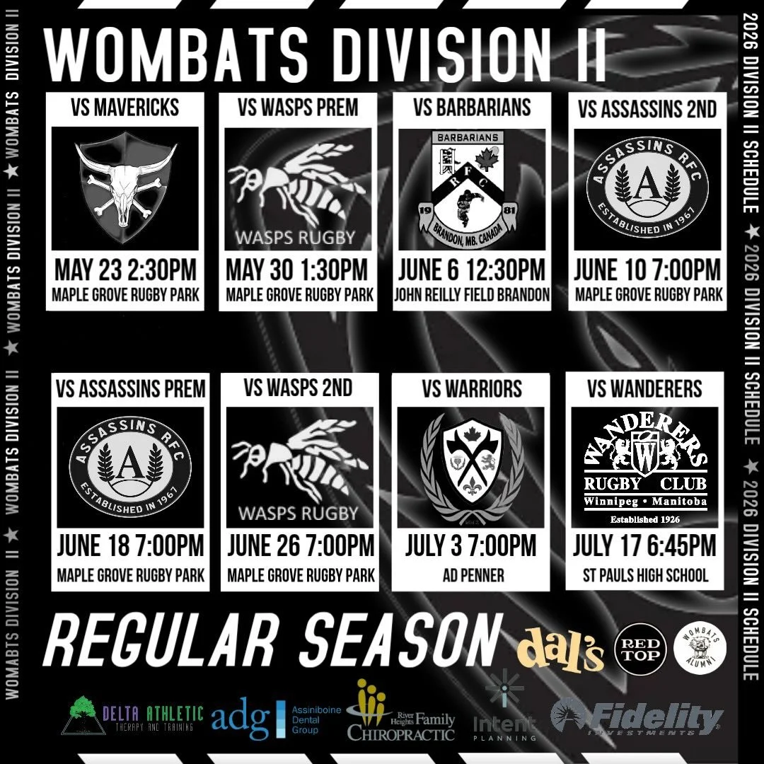 Here is the regular season schedule for your Manitoba Wombats! With another year of great rugby quickly approaching, we hope to see you there.