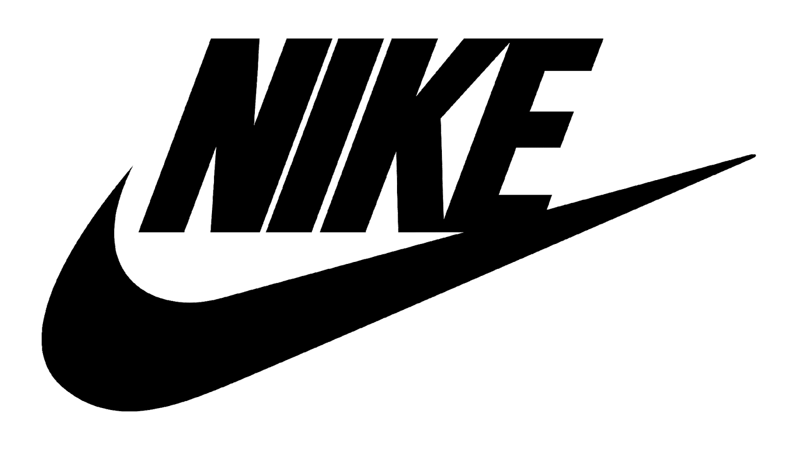 Black Nike logo with the stylized swoosh underneath the word 'NIKE' in black outline.