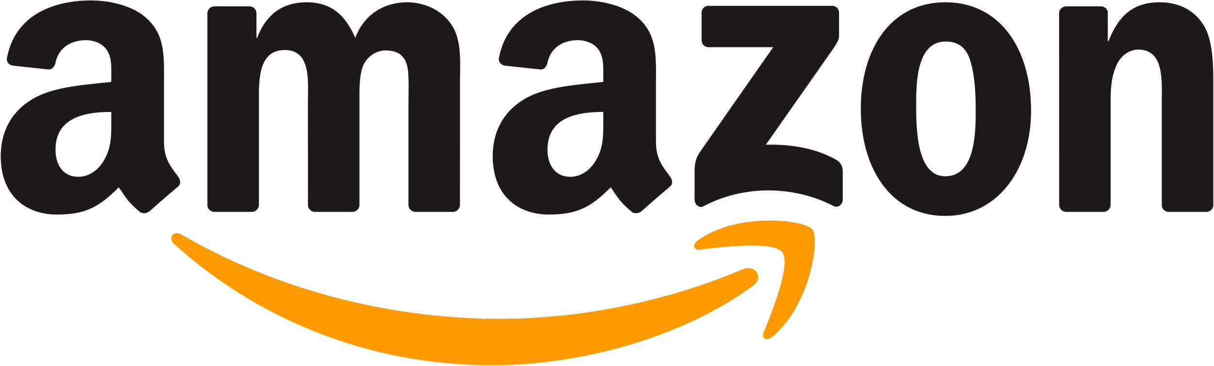 Amazon logo with black text and orange arrow underneath, pointing from 'a' to 'z'.