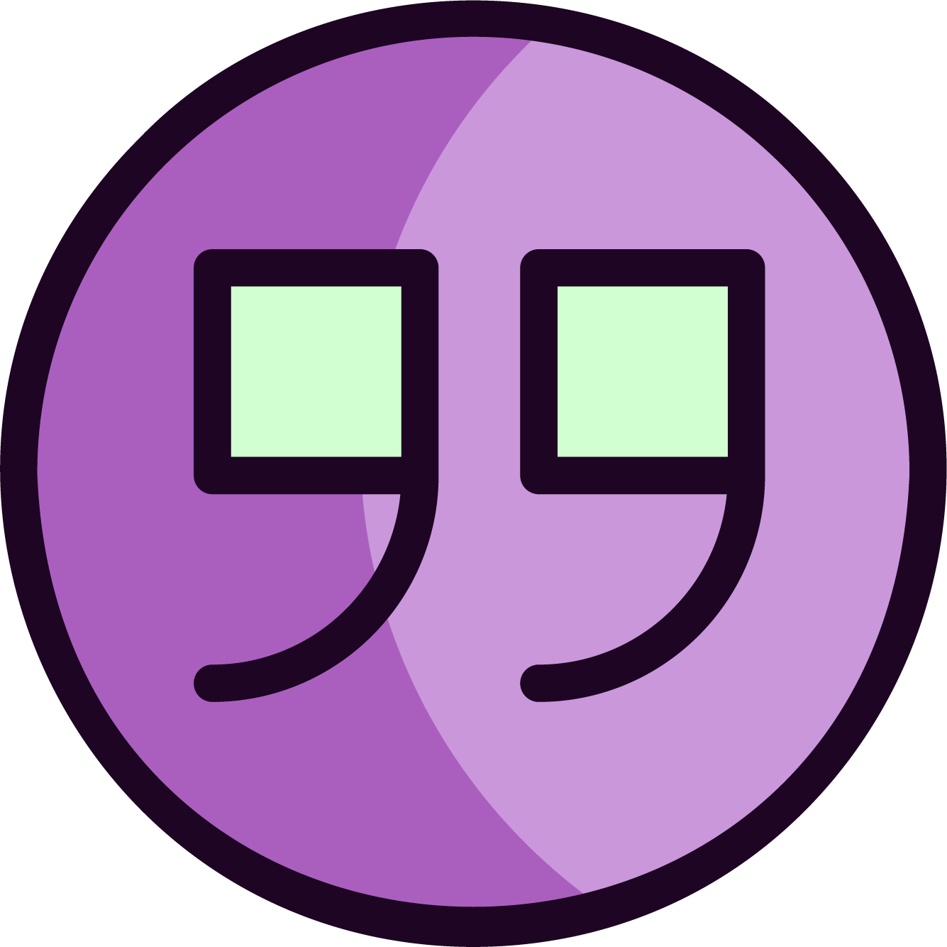 Illustration of a purple circle with a single quotation mark in the center.
