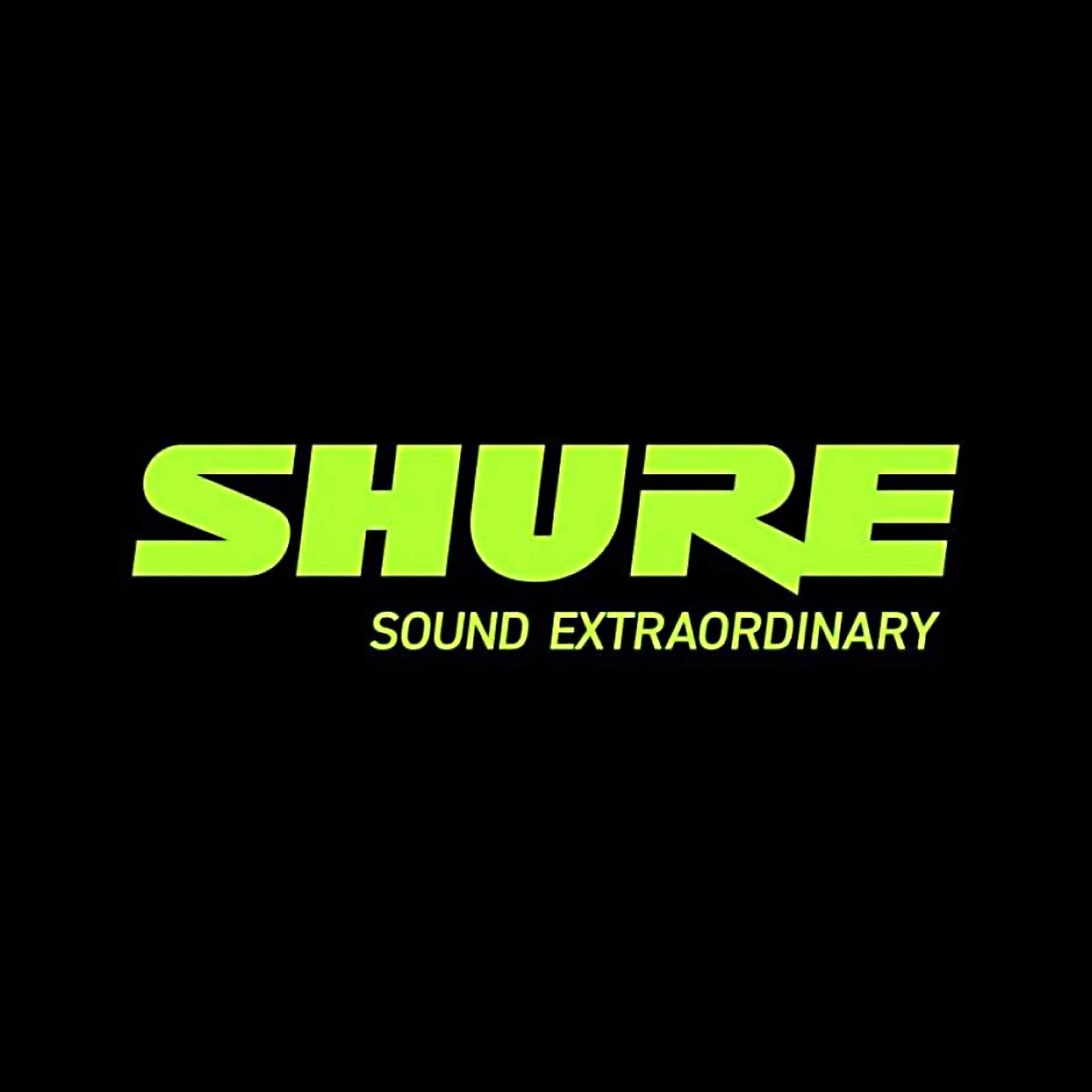 Shure logo in bright green text with the tagline "Sound Extraordinary" below it, set against a black background.