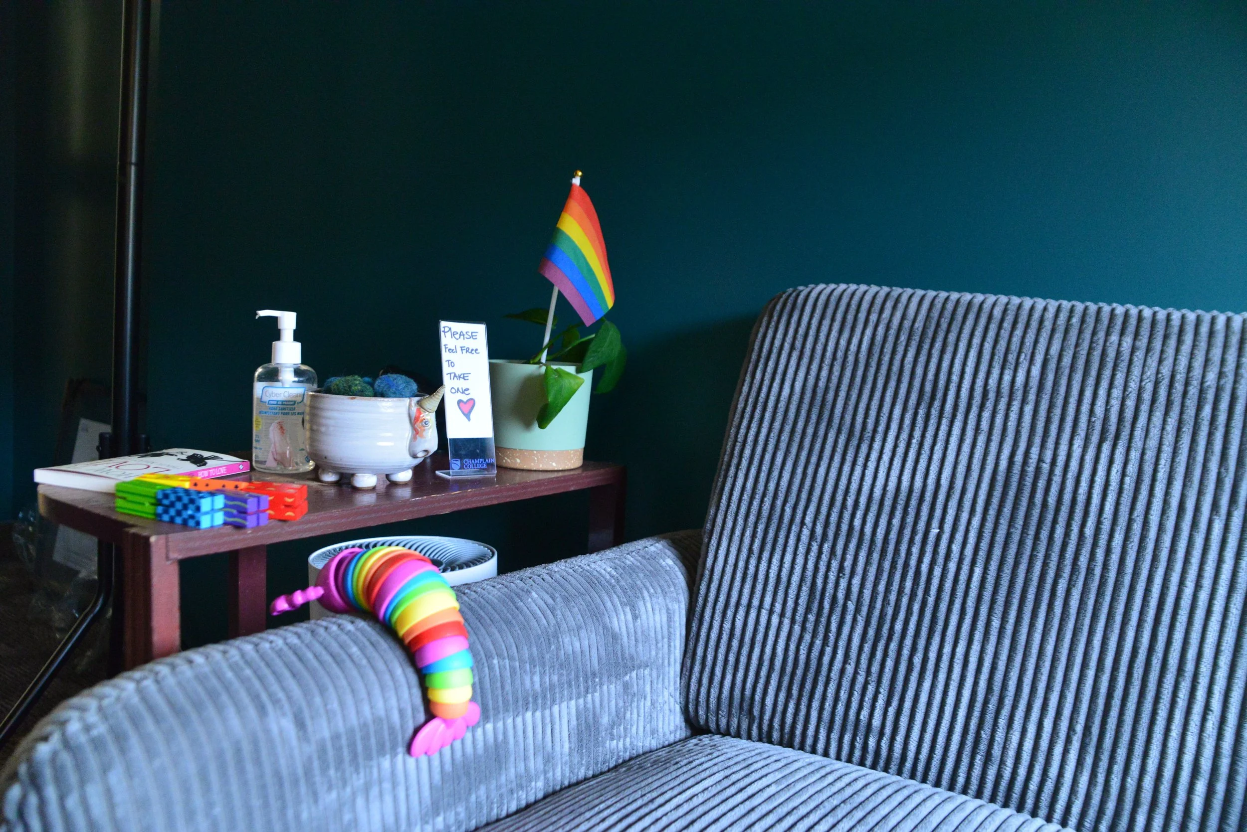 chair and fidget toys in therapy office