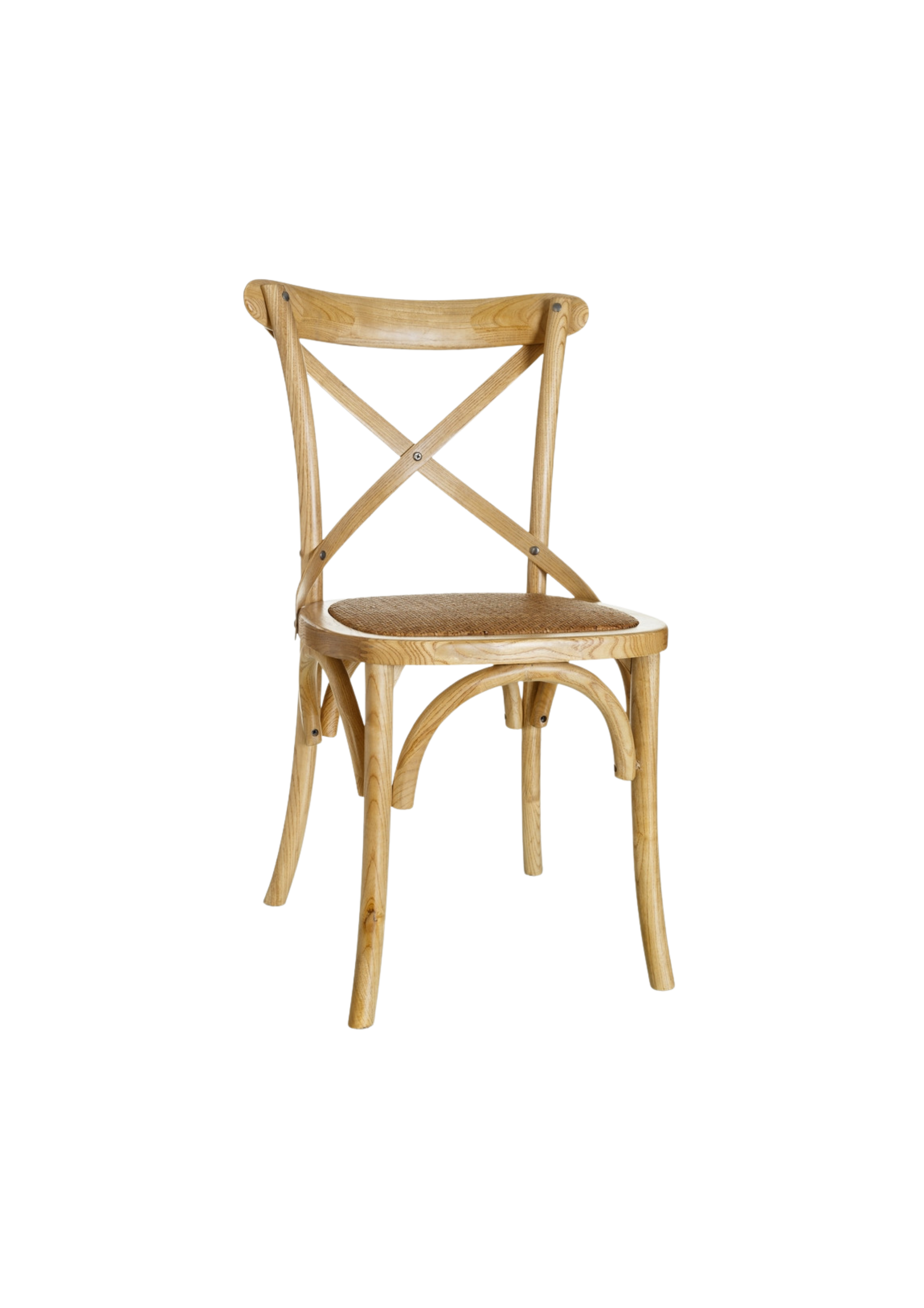 Silla de madera con respaldo cruzado y asiento de mimbre