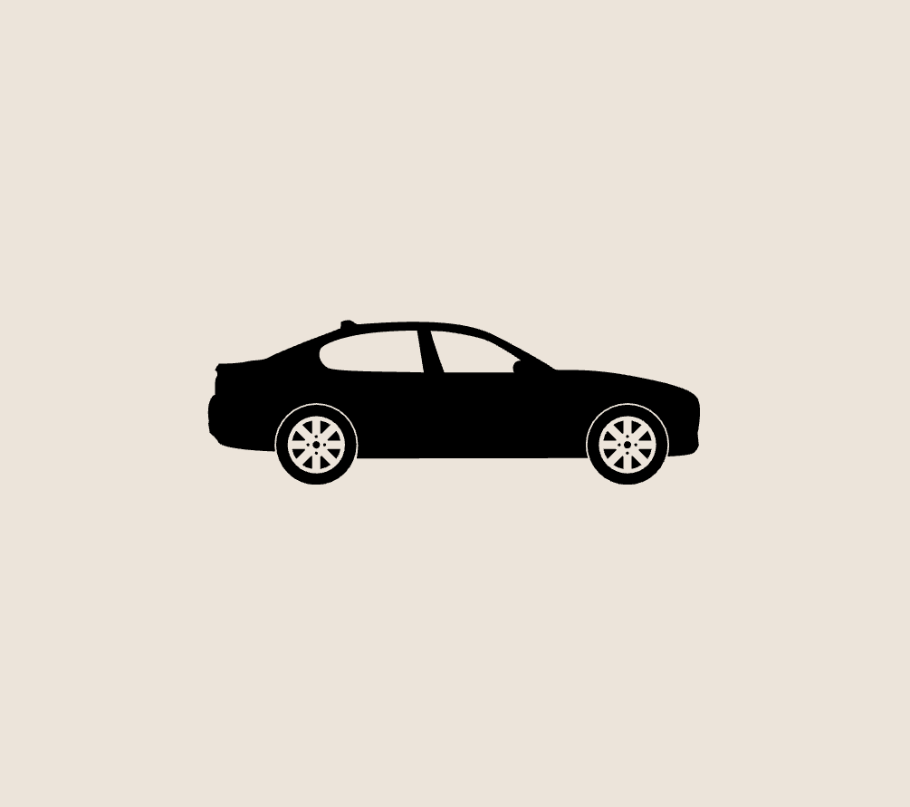 Silhouette of a black sedan car on a beige background.