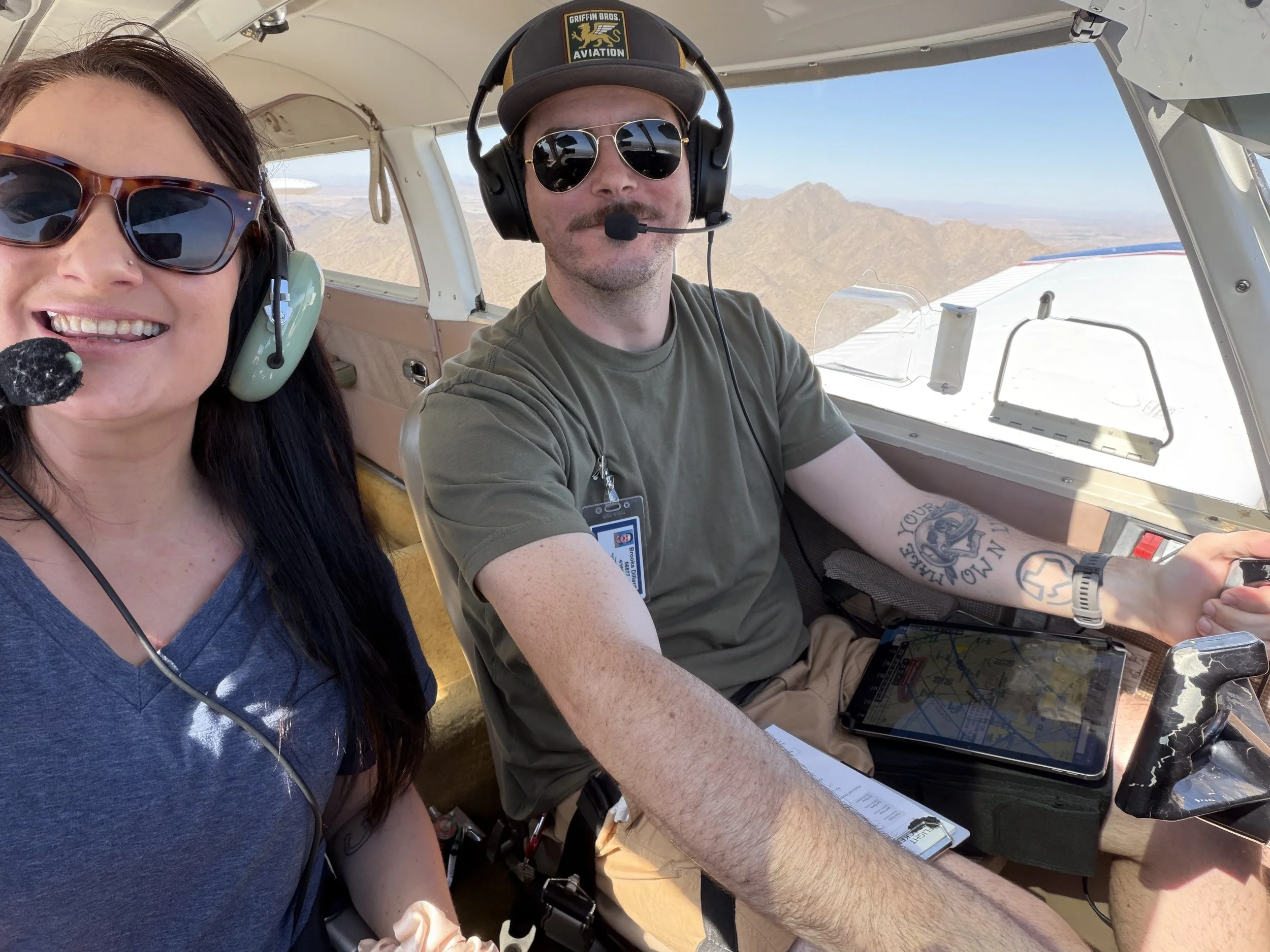 Brooks and Lauren Dillard in the cockpit of N4824S during a flight over southwest Arizona