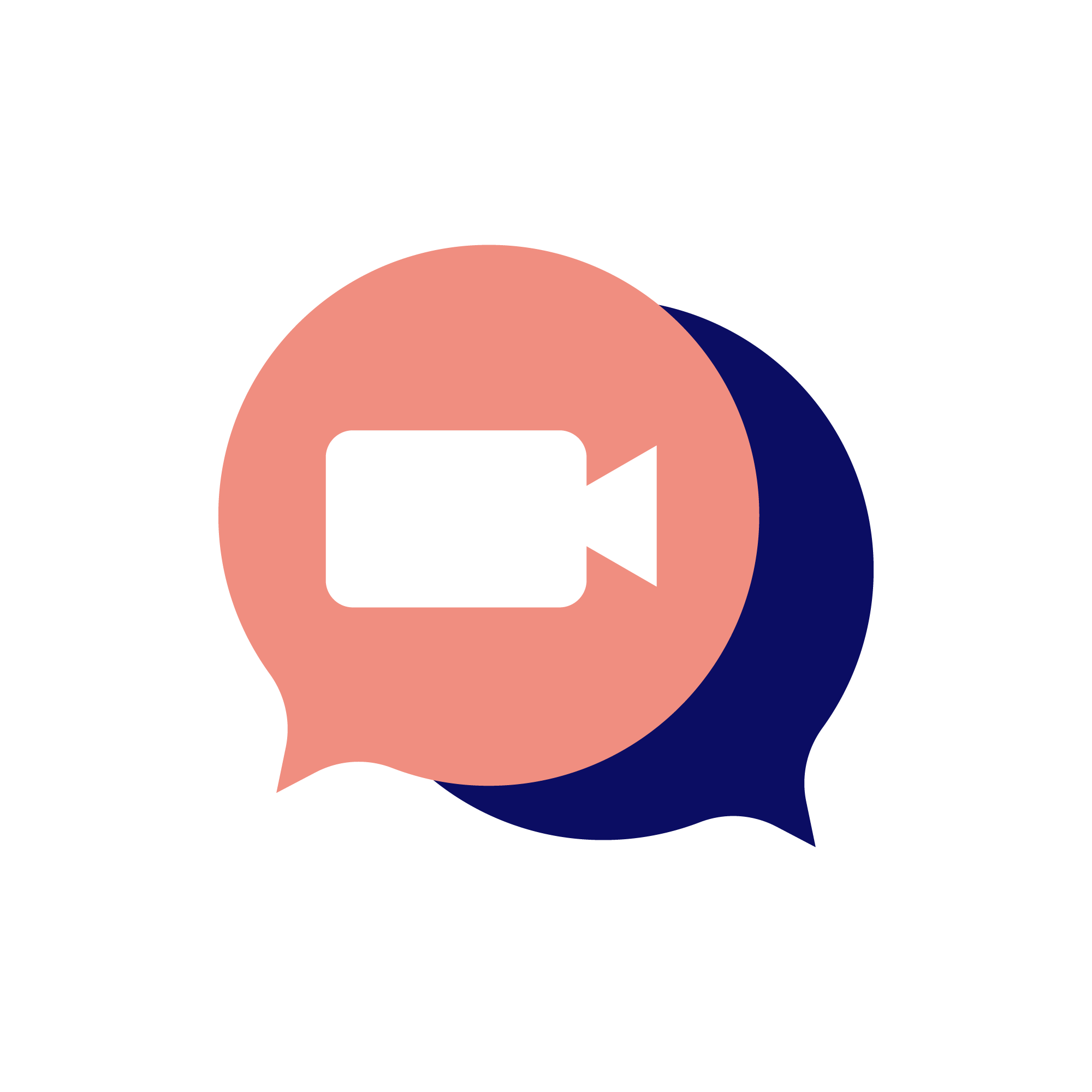 Chat bubbles with video camera icon, indicating a video chat or call.
