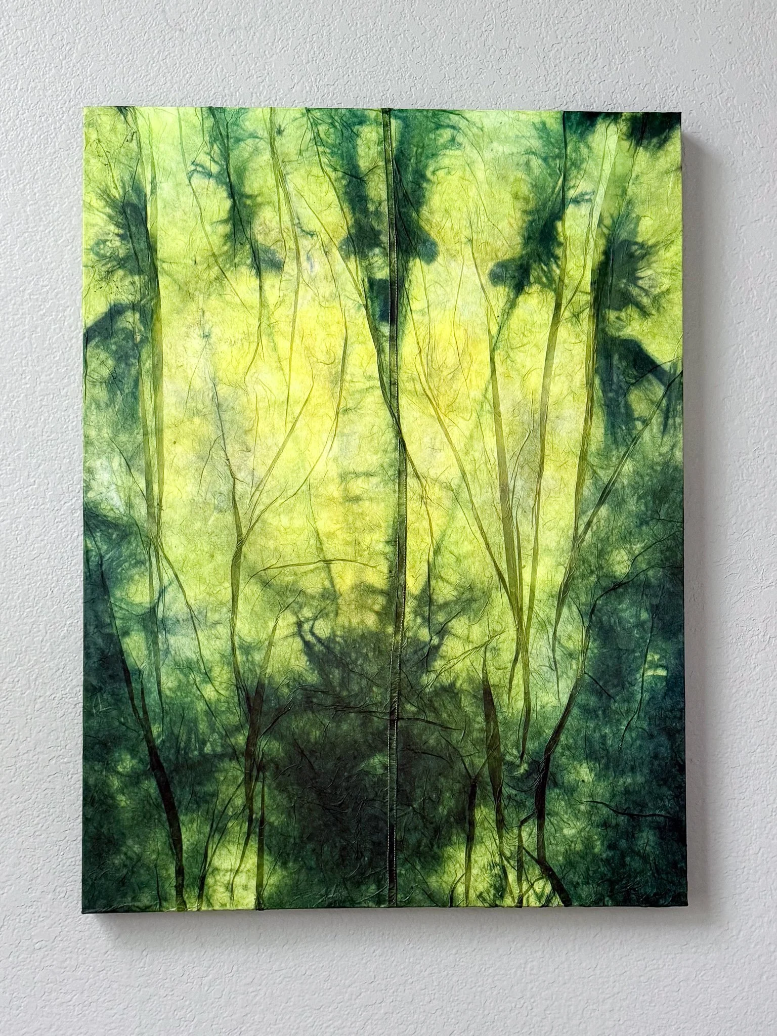 'Earth Persists' Collaged shibori dyed paper - 40 x 30 X 1.5" 