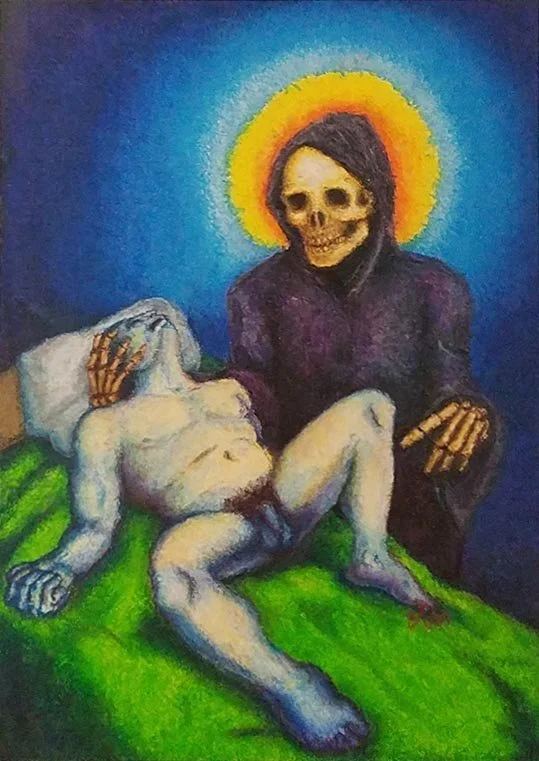 Death and a Man, 2018. 
Oil pastel on paper -
14" x 17" / 35 x 43 cm