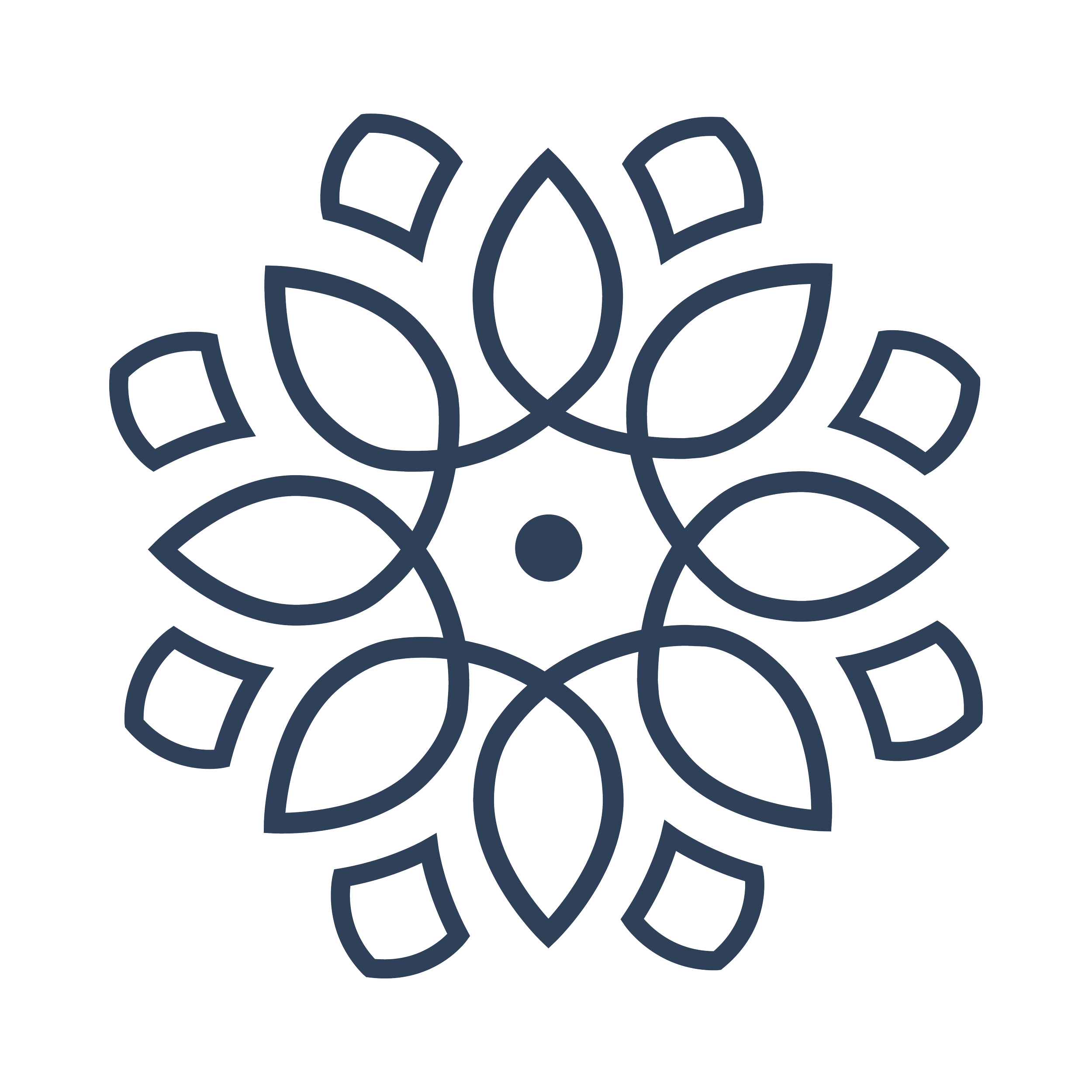 Stylized geometric snowflake pattern in navy blue on black background.