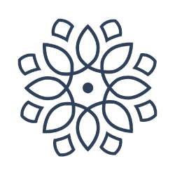 A geometric snowflake pattern with symmetrical petal and square shapes.