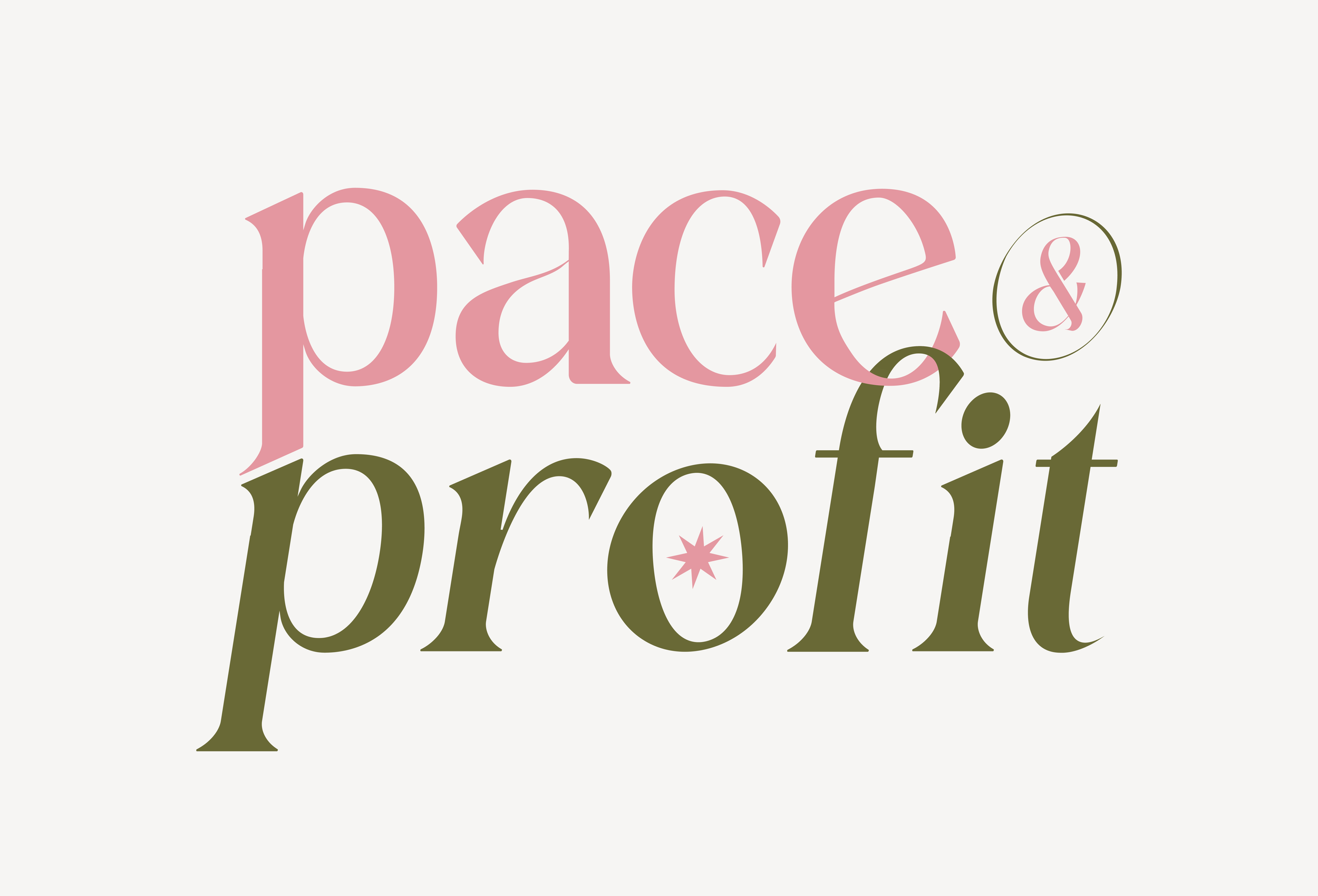 The words 'pace & profit' in large, stylized pink and green text with decorative elements.