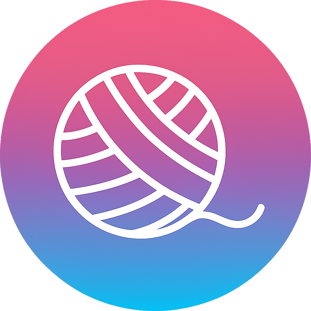 Symbol eines Wollknäuels auf einem Farbverlaufshintergrund.