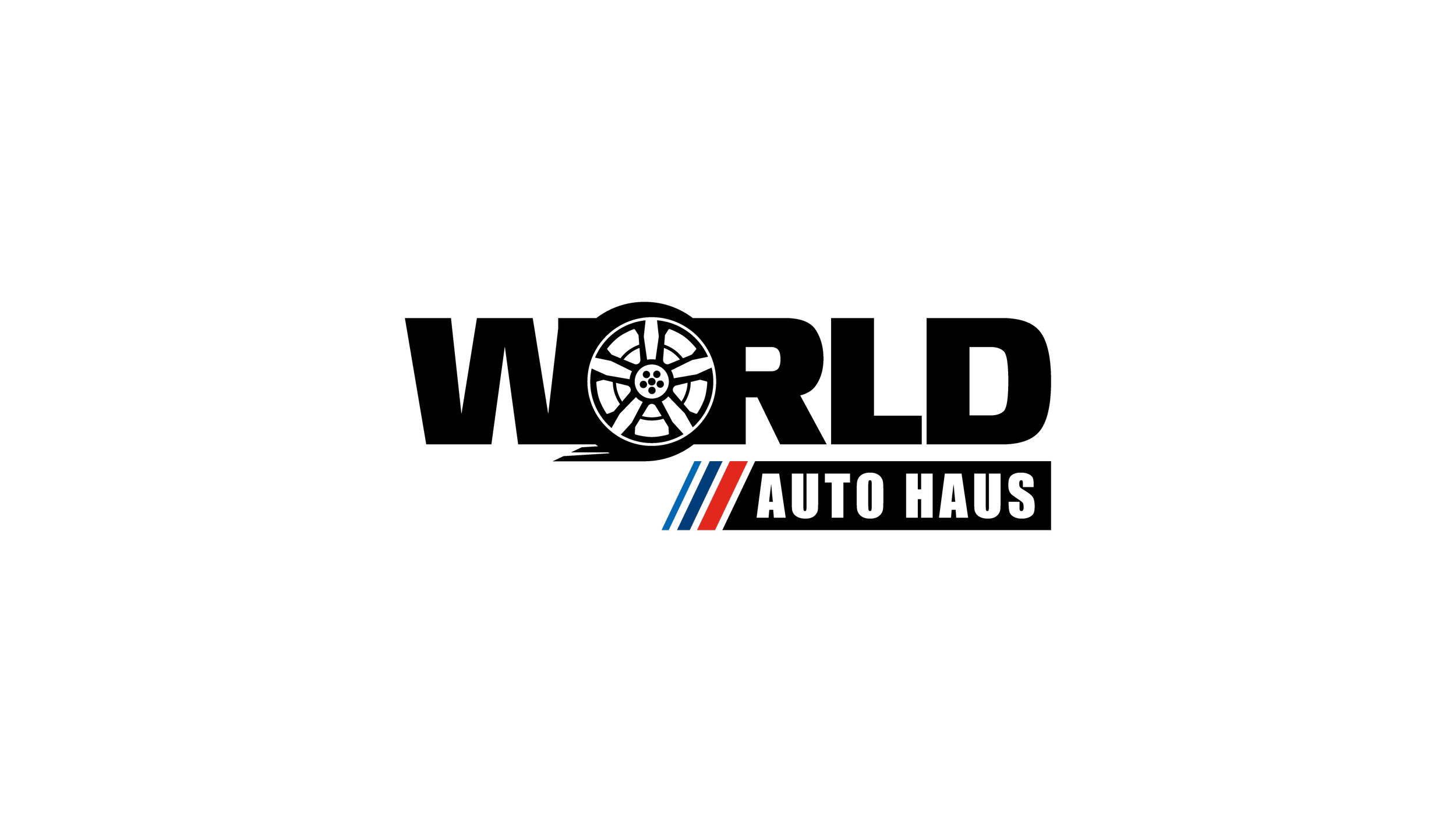 Black background with the words 'AUTO HAUS' in white and three diagonal stripes in blue and red.