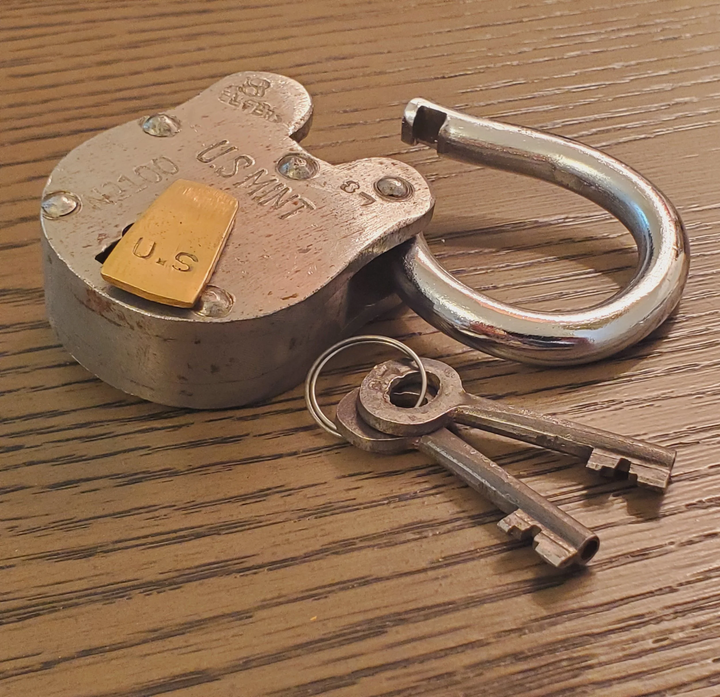 Lever tumbler lock owned by JWP Locksmithing LLC in Coos Bay, Oregon.