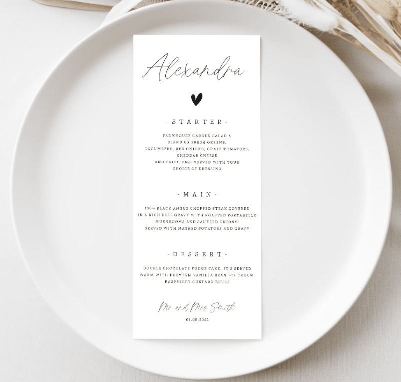 Place Setting Menus