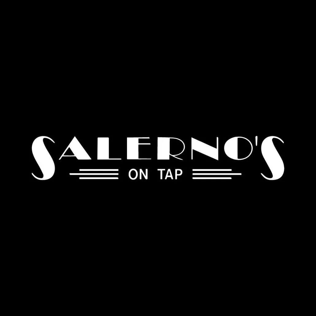 Black background with white text that says "Salleros on Tap" in a stylized font, with decorative lines above and below the word "on tap."