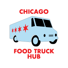 Logo for Chicago Food Truck Hub featuring a white food truck with red stars and the text 'CHICAGO FOOD TRUCK HUB' in red