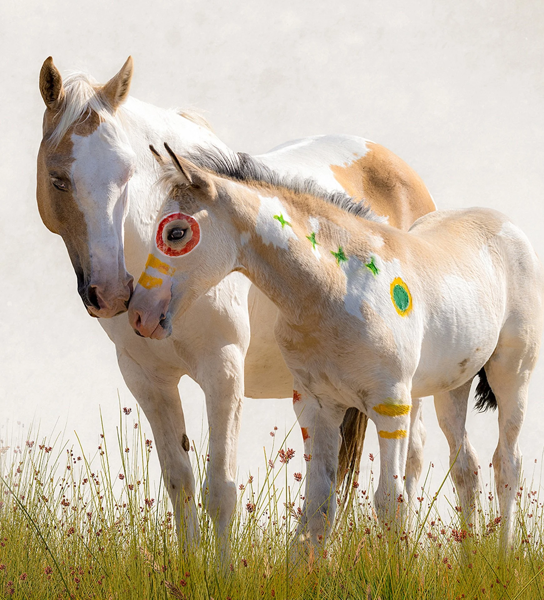 palomino paint  mare and colt on Crow reservation fine art by Brady Willette