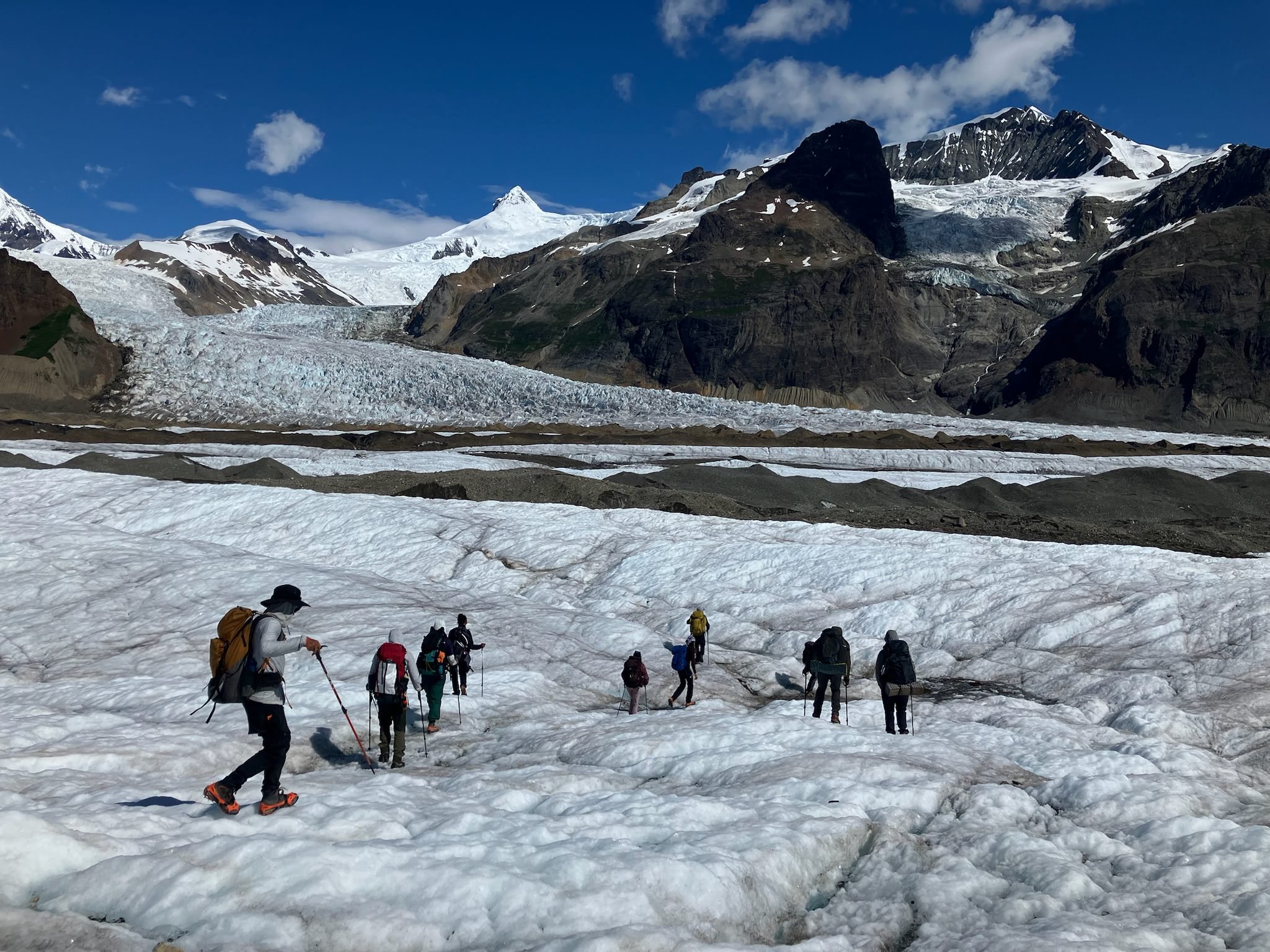 Moving across the Kennicott Glacier toward the Gates Glacier