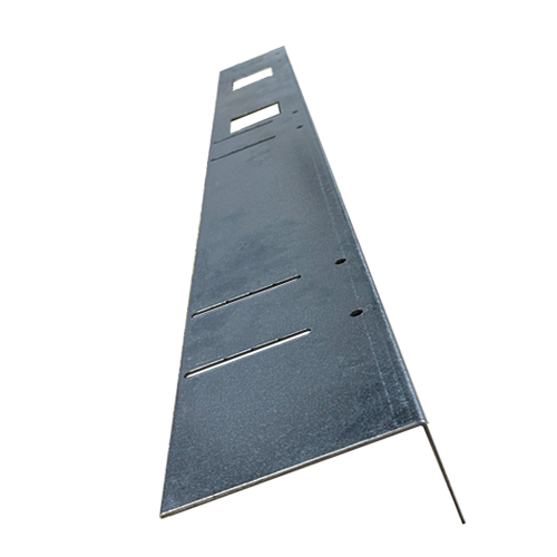 A metal file with slots for shaping or carving materials, seen from a low angle on a white background.