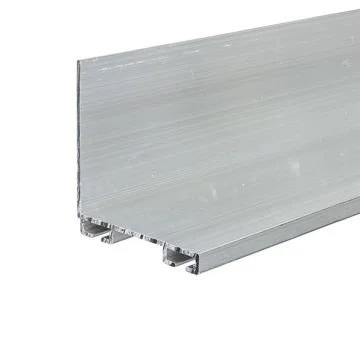 Close-up of aluminum extrusion with grooves for mounting.