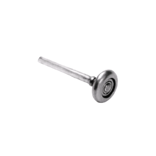 A metal wheel attached to a metal mechanism, possibly part of a roller or a machine component.