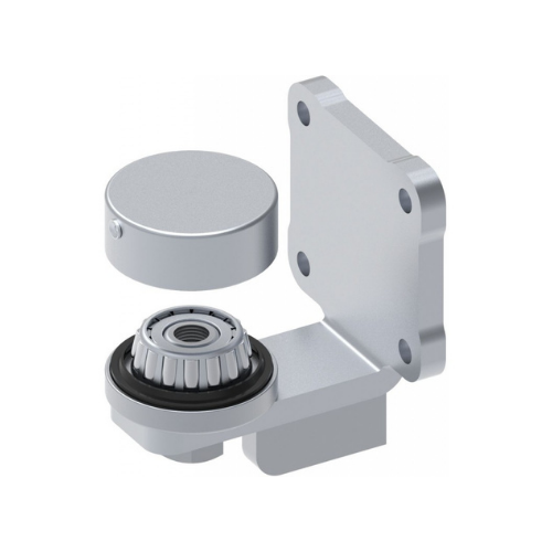 Metal mechanical part with a circular cover and a bearing assembly with a gear-like structure.
