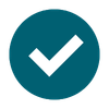 A teal circle with a white checkmark inside.