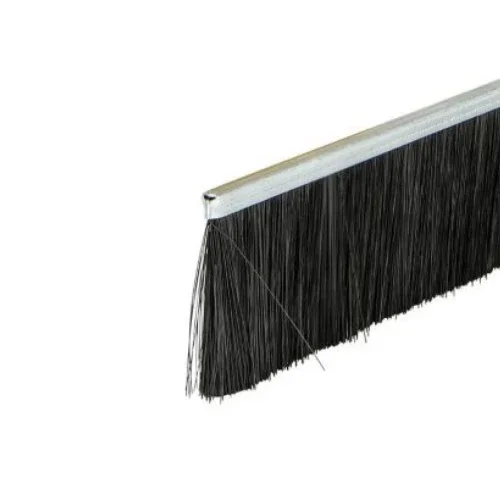 Close-up of a door retainer brush with black bristles.
