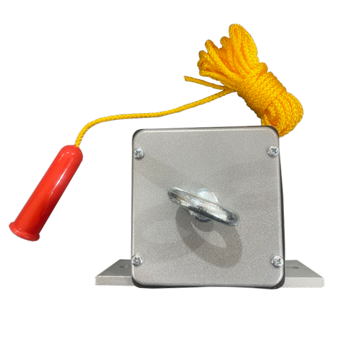 A detonator connected to a timer device with a yellow stick and a piece of yellow rope.