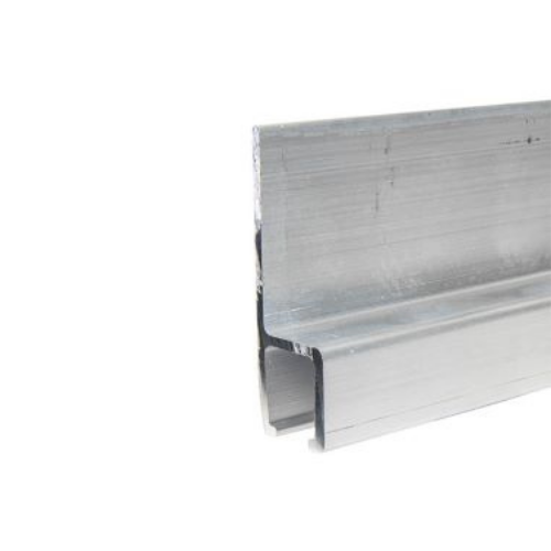 Close-up of a silver metal I-beam with a curved channel section.