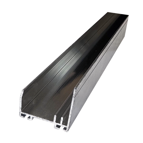 Metal rail or track with a U-shaped cross-section.