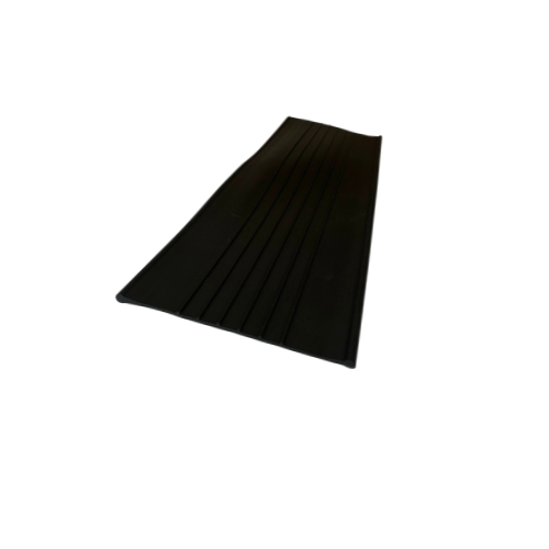 Black racing track or mat with parallel lines on a white background.