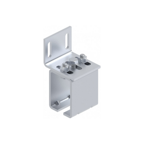 A metal mounting bracket with screws and nuts.