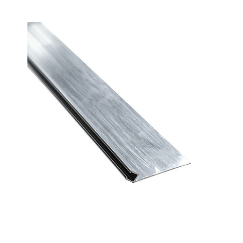 A metal T-track for woodworking or CNC machines, used for guiding or securing tools and materials.
