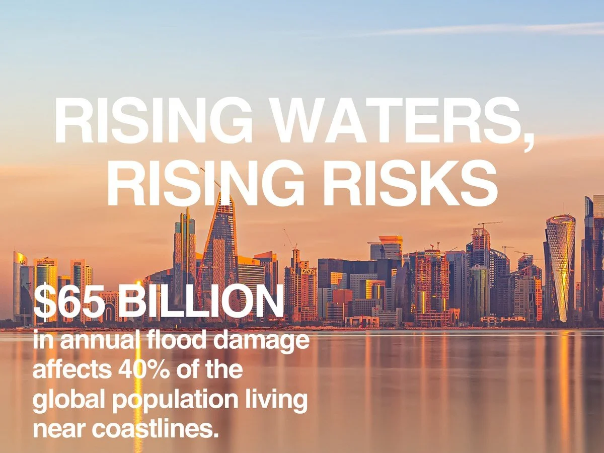 Rising Waters, Rising Risks — GreenAnt LinkedIn carousel promoting the coastal flood-risk blog post.