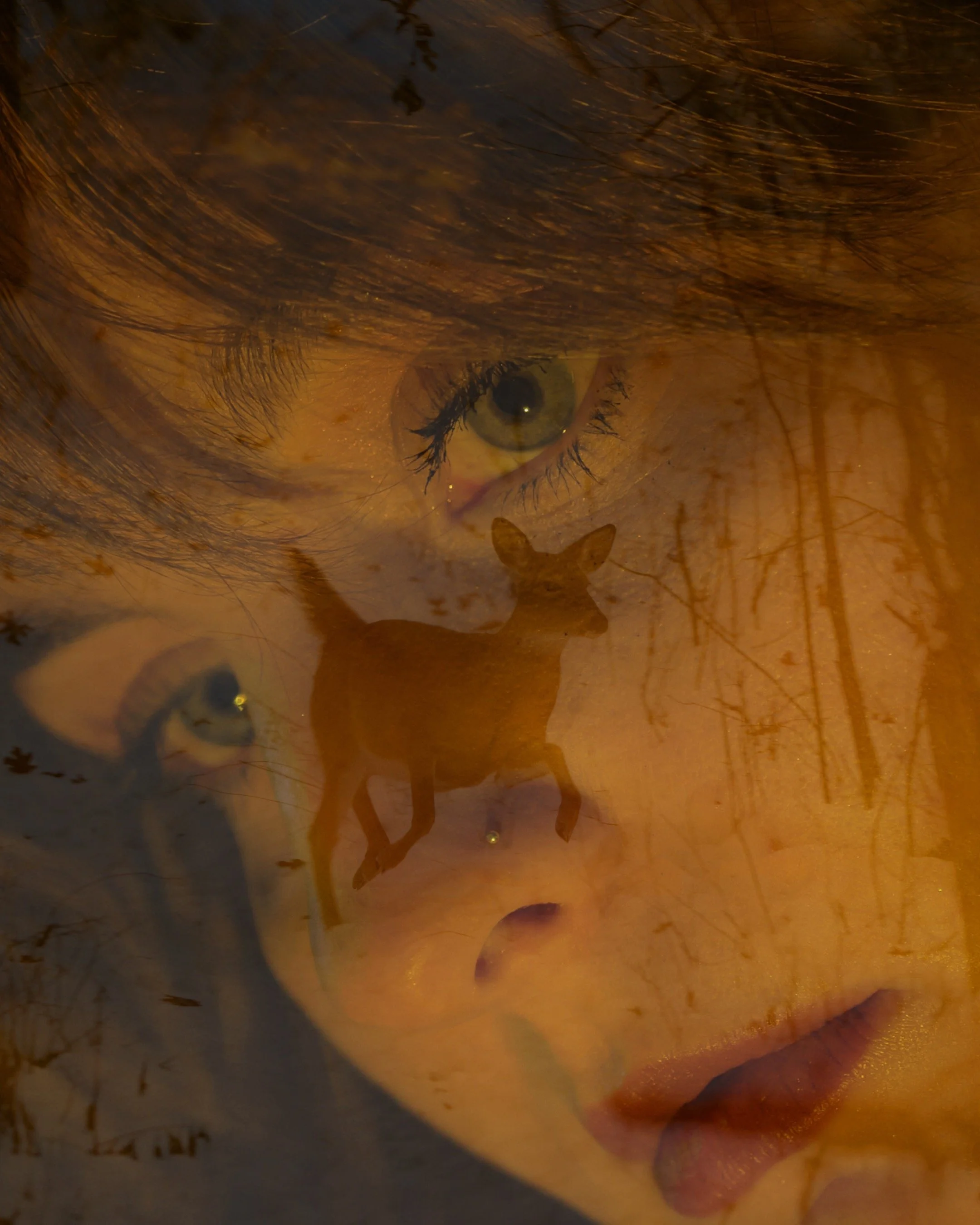 Superimposed Self Portrait with a Deer