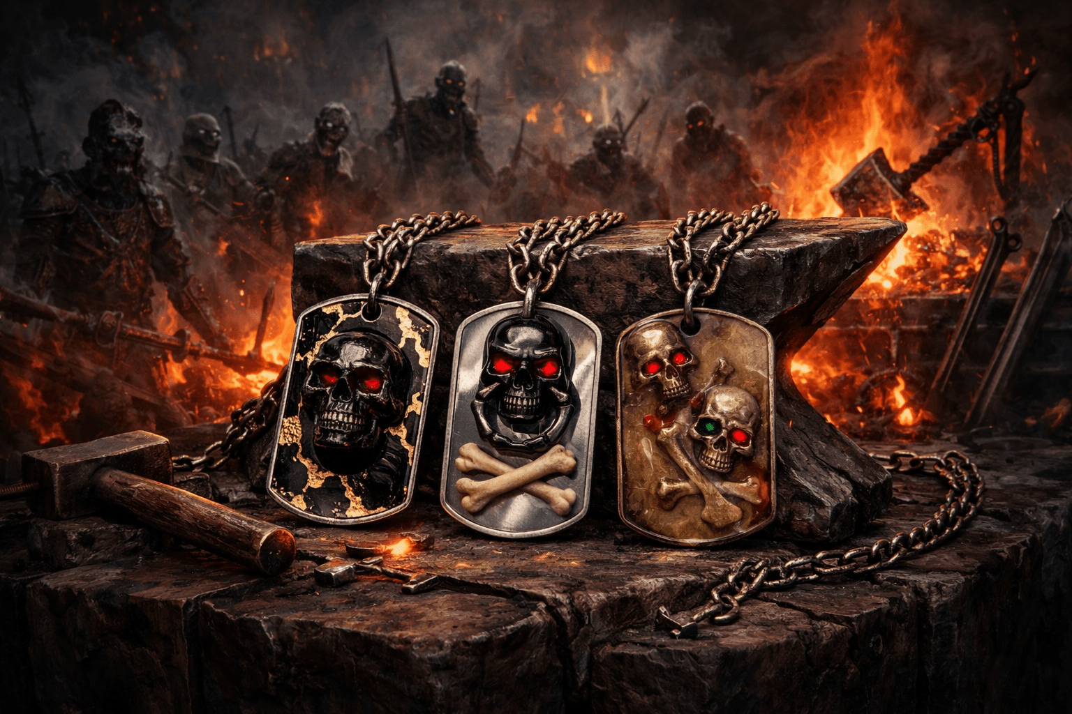 amulets and artifcats forged with skulls and bones.