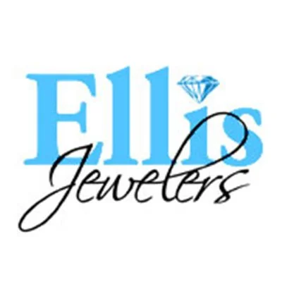 Ellis Jewelers logo with the word 'Ellis' in blue and 'Jewelers' in black cursive, featuring a diamond illustration above the letter 'i' in 'Ellis'.
