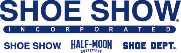 Logo for Shoe Show Inc., featuring the text 'Shoe Show,' 'Incorporated,' 'Shoe Show,' 'Half-Moon Outfitters,' and 'Shoe Dept.' in blue font on a white background.