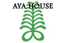 Logo with the words 'AYA HOUSE' and a stylized green tree or plant design in the center.