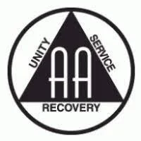 Logo with a black and white circular design, featuring 'AA' in the center, surrounded by the words 'Unity', 'Service', and 'Recovery'.